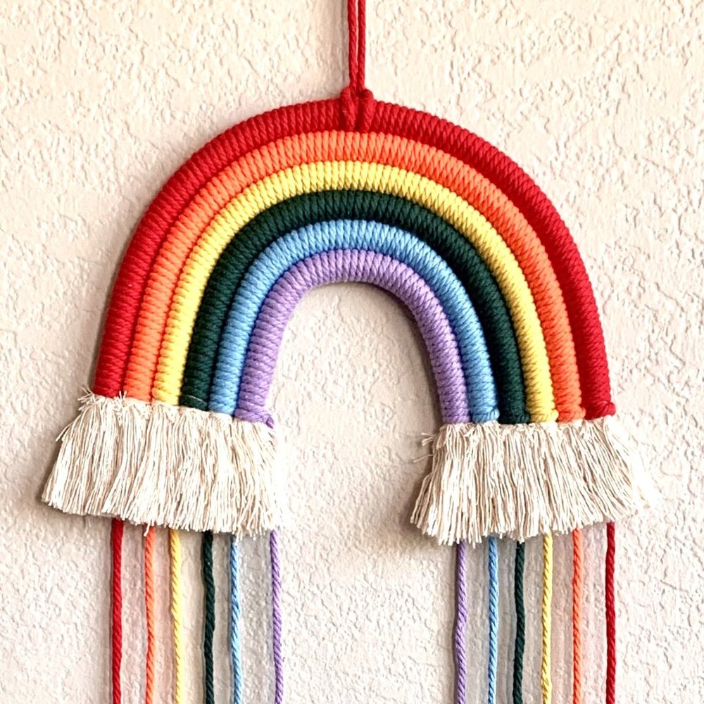 Woven Tasseled Bright Rainbow Wall Hanging Baby Nursery Children's Room Decor